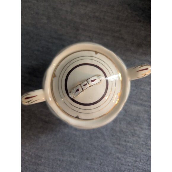 Grindley "Creampetal" Cream and Sugar Bowl Set with Lid, Gold Trim & Bro… - Picture 5 of 5